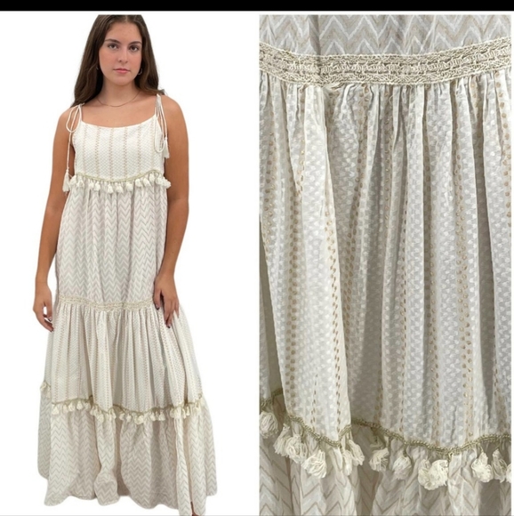RAGA Dresses & Skirts - NWT RAGA Tahani Eyelet Tiered Tie Shoulder Maxi Dress